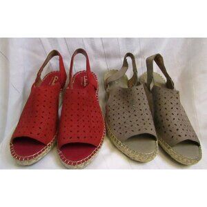 bundle 2 Clarks Sandals Sling Back Rope Wedge Heel Leather Womens 6 M Red/Gray